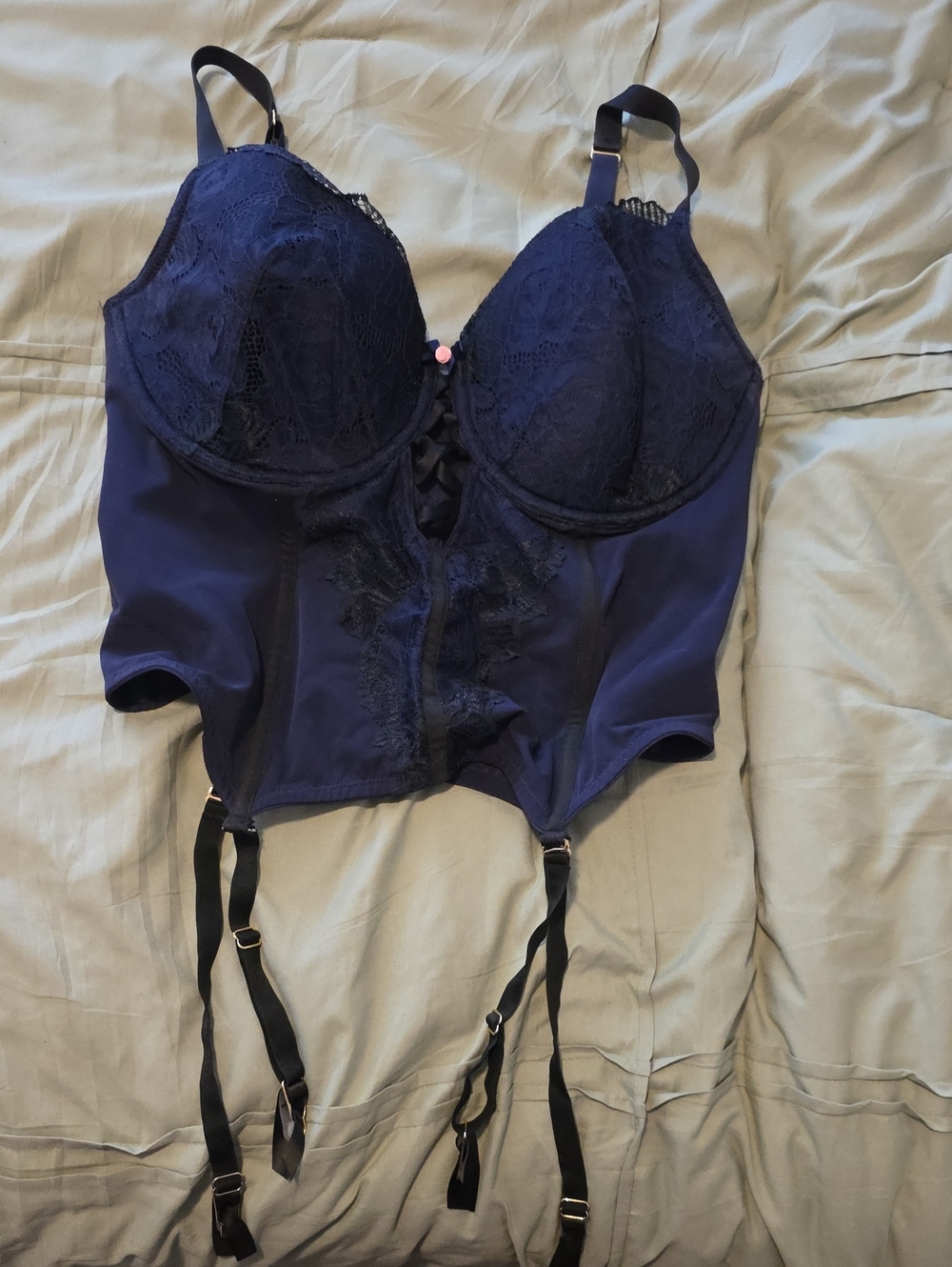 Cacique Deep Navy Lace Bustier with Garters